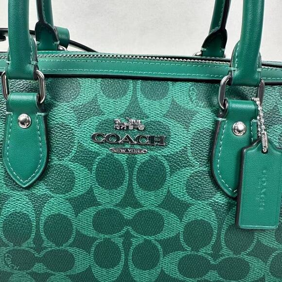 Coach Medium Rowan Satchel Bag Crossbody Signature Canvas CV961 Bright Jade NWT - Picture 3 of 10